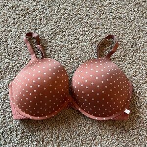 Victoria’s Secret Push Up Bra Underwire Multi Wear Straps Polka Dot Rose  36DD